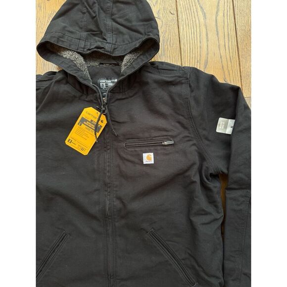 Carhartt Washed Duck Sherpa Lined Jacket Large Womens Black Loose Fit NWT - Picture 2 of 7